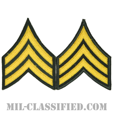 軍曹（Sergeant (SGT)）[カラー（グリーン）/男性用/カットエッジ/階級章（1959-）/パッチ/ペア（2枚1組）]画像