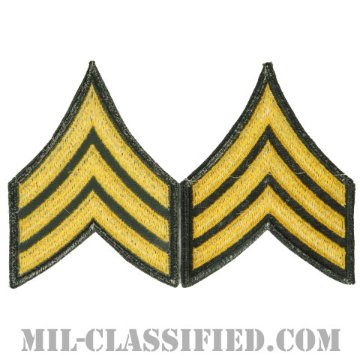 軍曹（Sergeant (SGT)）[カラー（グリーン）/男性用/カットエッジ/階級章（1959-）/パッチ/ペア（2枚1組）]画像