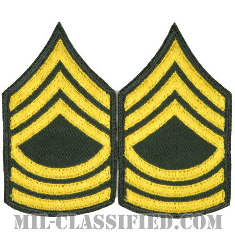 曹長（Master Sergeant (MSG)）[カラー（グリーン）/男性用/カットエッジ/階級章（1959-）/パッチ/ペア（2枚1組）]の画像