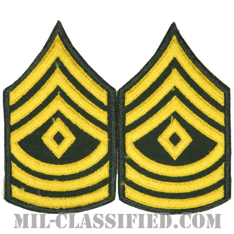 先任曹長（First Sergeant (1SG)）[カラー（グリーン）/男性用/カットエッジ/階級章（1959-）/パッチ/ペア（2枚1組）]画像
