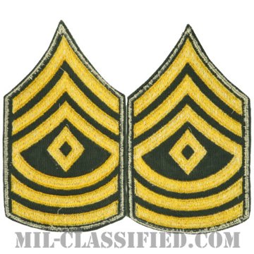 先任曹長（First Sergeant (1SG)）[カラー（グリーン）/男性用/カットエッジ/階級章（1959-）/パッチ/ペア（2枚1組）]画像