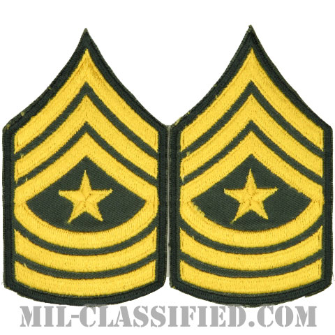 上級曹長（Sergeant Major (SGM)）[カラー（グリーン）/男性用/カットエッジ/階級章（1959-）/パッチ/ペア（2枚1組）]画像