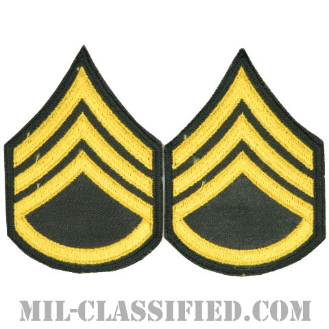 二等軍曹（Staff Sergeant (SSG)）[カラー（グリーン）/男性用/カットエッジ/階級章（1959-）/パッチ/ペア（2枚1組）]の画像