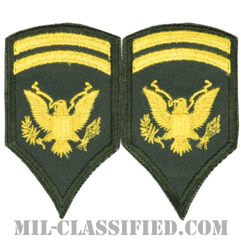 特技兵 (SP1)（Specialist 1st Class）[カラー（グリーン）/カットエッジ/階級章（1955-1959）/パッチ/ペア（2枚1組）]の画像