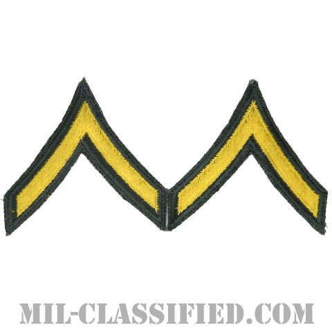 一等兵（Private Second Class (PV2)）[カラー（グリーン）/男性用/カットエッジ/階級章（1959-）/パッチ/中古1点物（ペア2枚1組）]画像