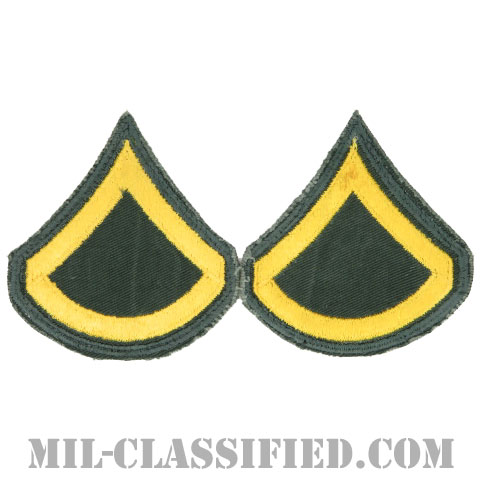 上等兵（Private First Class (PFC)）[カラー（グリーン）/男性用/カットエッジ/階級章（1968-）/パッチ/中古1点物（ペア2枚1組）]画像