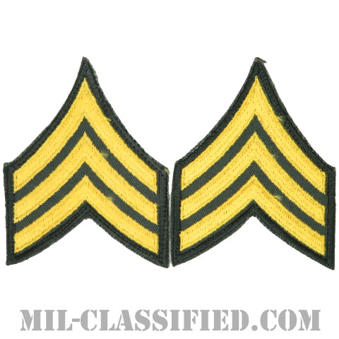 軍曹（Sergeant (SGT)）[カラー（グリーン）/男性用/カットエッジ/階級章（1959-）/パッチ/中古1点物（ペア2枚1組）]画像