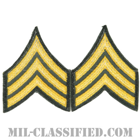 軍曹（Sergeant (SGT)）[カラー（グリーン）/男性用/カットエッジ/階級章（1959-）/パッチ/中古1点物（ペア2枚1組）]の画像