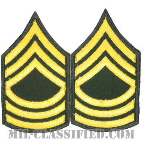曹長（Master Sergeant (MSG)）[カラー（グリーン）/男性用/カットエッジ/階級章（1959-）/パッチ/中古1点物（ペア2枚1組）]の画像