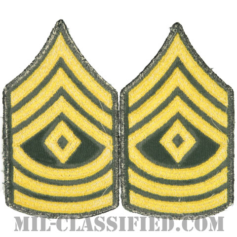 先任曹長（First Sergeant (1SG)）[カラー（グリーン）/男性用/カットエッジ/階級章（1959-）/パッチ/中古1点物（ペア2枚1組）]画像