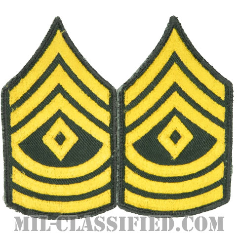 先任曹長（First Sergeant (1SG)）[カラー（グリーン）/男性用/カットエッジ/階級章（1959-）/パッチ/中古1点物（ペア2枚1組）]の画像