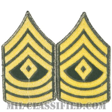先任曹長（First Sergeant (1SG)）[カラー（グリーン）/男性用/カットエッジ/階級章（1959-）/パッチ/中古1点物（ペア2枚1組）]画像