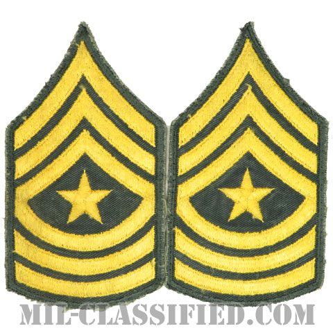 上級曹長（Sergeant Major (SGM)）[カラー（グリーン）/男性用/カットエッジ/階級章（1959-）/パッチ/中古1点物（ペア2枚1組）]の画像