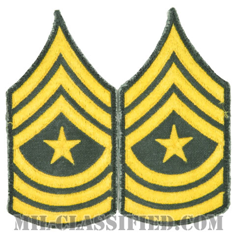 上級曹長（Sergeant Major (SGM)）[カラー（グリーン）/男性用/カットエッジ/階級章（1959-）/パッチ/中古1点物（ペア2枚1組）]の画像