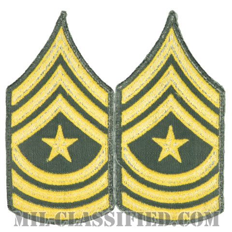 上級曹長（Sergeant Major (SGM)）[カラー（グリーン）/男性用/カットエッジ/階級章（1959-）/パッチ/中古1点物（ペア2枚1組）]画像