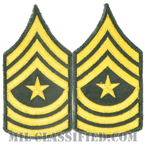 上級曹長（Sergeant Major (SGM)）[カラー（グリーン）/男性用/カットエッジ/階級章（1959-）/パッチ/中古1点物（ペア2枚1組）]の画像