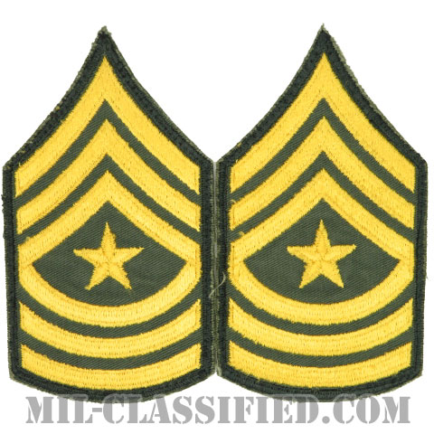 上級曹長（Sergeant Major (SGM)）[カラー（グリーン）/男性用/カットエッジ/階級章（1959-）/パッチ/中古1点物（ペア2枚1組）]の画像