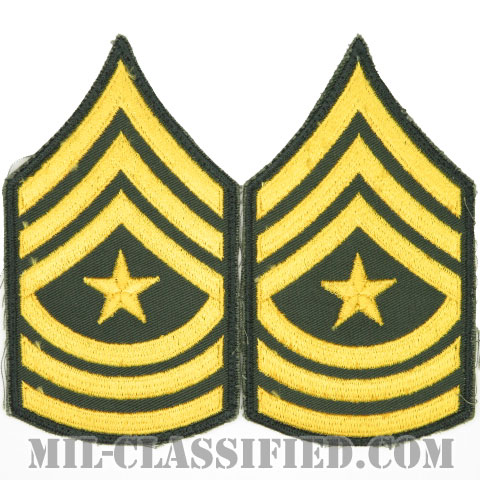 上級曹長（Sergeant Major (SGM)）[カラー（グリーン）/男性用/カットエッジ/階級章（1959-）/パッチ/中古1点物（ペア2枚1組）]の画像
