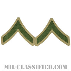 一等兵（Private First (PFC)）[グリーン・カーキ/海兵隊階級章/Large（男性用）/パッチ/ペア（2枚1組）]の画像