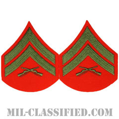 伍長（Corporal (Cpl)）[グリーン・レッド/海兵隊階級章/Large（男性用）/パッチ/ペア（2枚1組）]画像