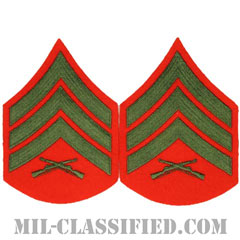 軍曹（Sergeant (Sgt)）[グリーン・レッド/海兵隊階級章/Large（男性用）/パッチ/ペア（2枚1組）]画像