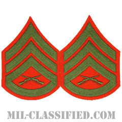 二等軍曹（Staff Sergeant (SSgt)）[グリーン・レッド/海兵隊階級章/Large（男性用）/パッチ/ペア（2枚1組）]の画像