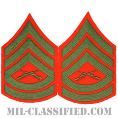 一等軍曹（Gunnery Sergeant (GySgt)）[グリーン・レッド/海兵隊階級章/Large（男性用）/パッチ/ペア（2枚1組）]画像