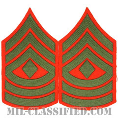 先任曹長（First Sergeant (1stSgt)）[グリーン・レッド/海兵隊階級章/Large（男性用）/パッチ/ペア（2枚1組）]の画像