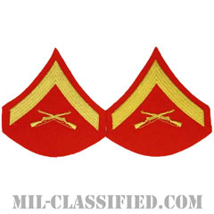 上等兵（Lance Corporal (LCpl)）[ゴールド・レッド/海兵隊階級章/Large（男性用）/パッチ/ペア（2枚1組）]画像