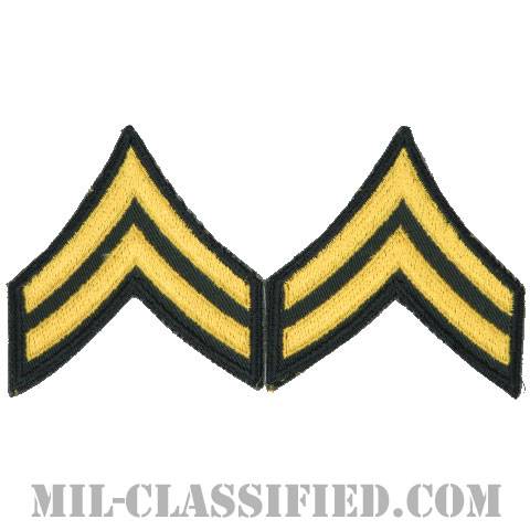 伍長（Corporal (CPL)）[カラー（グリーン）/男性用/カットエッジ/階級章（1959-）/パッチ/ペア2枚1組]の画像