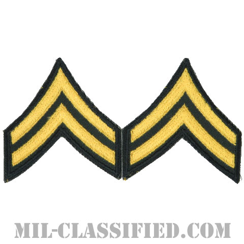 伍長（Corporal (CPL)）[カラー（グリーン）/男性用/カットエッジ/階級章（1959-）/パッチ/ペア2枚1組]画像