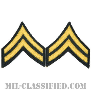 伍長（Corporal (CPL)）[カラー（グリーン）/男性用/カットエッジ/階級章（1959-）/パッチ/ペア2枚1組]画像