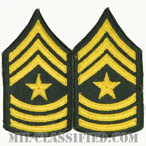 上級曹長（Sergeant Major (SGM)）[カラー（グリーン）/女性用/カットエッジ/階級章（1959-）/パッチ/ペア（2枚1組）]の画像