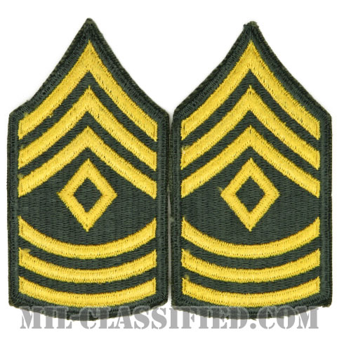 先任曹長（First Sergeant (1SG)）[カラー（グリーン）/女性用/カットエッジ/階級章（1959-）/パッチ/ペア（2枚1組）]の画像