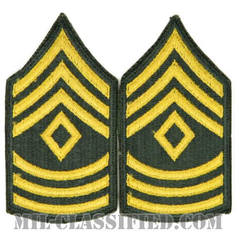 先任曹長（First Sergeant (1SG)）[カラー（グリーン）/女性用/カットエッジ/階級章（1959-）/パッチ/ペア（2枚1組）]画像
