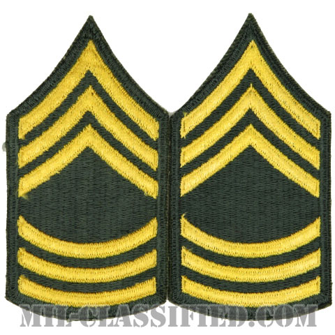 曹長（Master Sergeant (MSG)）[カラー（グリーン）/女性用/カットエッジ/階級章（1959-）/パッチ/ペア（2枚1組）]の画像