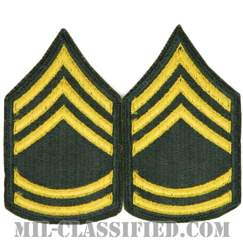 一等軍曹（Sergeant First Class (SFC)）[カラー（グリーン）/女性用/カットエッジ/階級章（1959-）/パッチ/ペア（2枚1組）]の画像