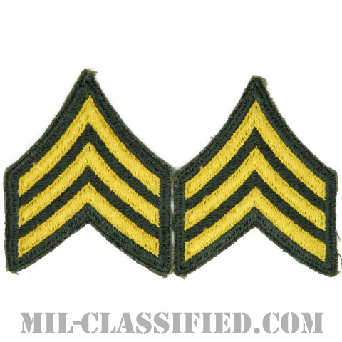 軍曹（Sergeant (SGT)）[カラー（グリーン）/女性用/カットエッジ/階級章（1959-）/パッチ/ペア（2枚1組）]の画像