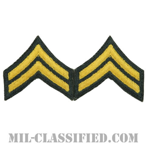 伍長（Corporal (CPL)）[カラー（グリーン）/女性用/カットエッジ/階級章（1959-）/パッチ/ペア（2枚1組）]の画像