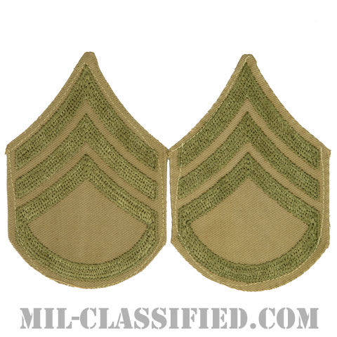 二等軍曹（Staff Sergeant (SSG)）[ツイル生地刺繍タイプ/カーキ/階級章（1920-1942）/パッチ/ペア（2枚1組）/中古1点物]の画像