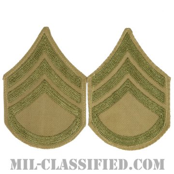 二等軍曹（Staff Sergeant (SSG)）[ツイル生地刺繍タイプ/カーキ/階級章（1920-1942）/パッチ/ペア（2枚1組）/中古1点物]画像