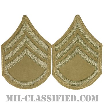二等軍曹（Staff Sergeant (SSG)）[ツイル生地刺繍タイプ/カーキ/階級章（1920-1942）/パッチ/ペア（2枚1組）/中古1点物]画像