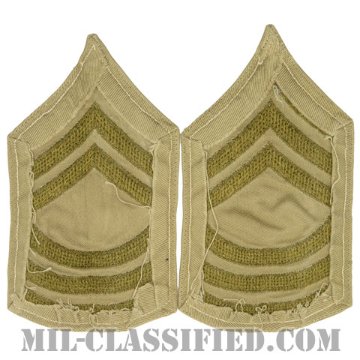 曹長（Master Sergeant (MSG)）[ツイル生地刺繍タイプ/カーキ/階級章（1920-1942）/パッチ/ペア（2枚1組）/中古1点物]画像