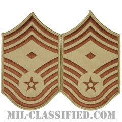 先任最上級曹長（First Sergeant (E-9)）[デザート/メロウエッジ/空軍階級章（1991-）/Large（男性用）/パッチ/ペア（2枚1組）]画像