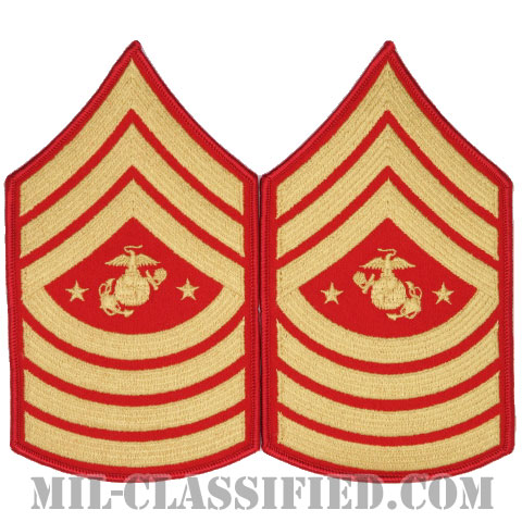 海兵隊最先任上級曹長（Sergeant Major of the Marine Corps (SgtMajMC)）[ゴールド・レッド/海兵隊階級章/Large（男性用）/パッチ/ペア（2枚1組）]画像