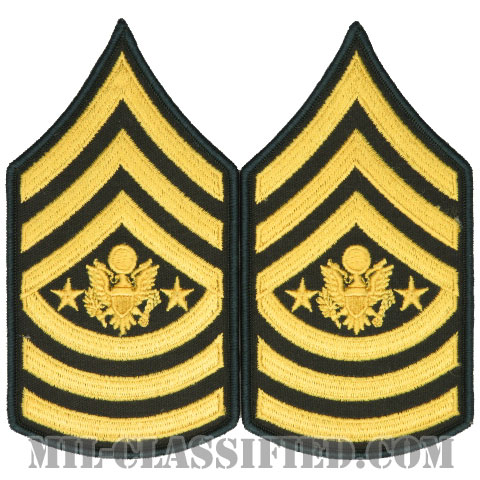 陸軍最先任上級曹長（Sergeant Major of the Army (SMA)）[カラー（グリーン）/メロウエッジ/階級章（男性用）/パッチ/ペア（2枚1組）]画像