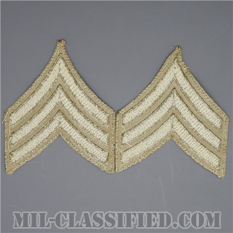 軍曹（Sergeant (SGT)）[ツイル生地刺繍タイプ/カーキ/階級章（1920-1942）/パッチ/ペア（2枚1組）/中古1点物]画像