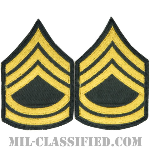 一等軍曹（Sergeant First Class (SFC)）[カラー（グリーン）/男性用/カットエッジ/階級章（1959-）/パッチ/ペア（2枚1組）]の画像