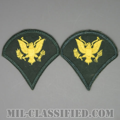 特技兵 (SP4)（Specialist 4）[カラー（グリーン）/男性用/カットエッジ/階級章（1959-）/パッチ/中古1点物（ペア2枚1組）]画像