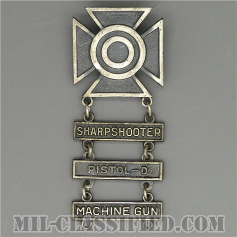 射撃技術章 (シャープシューター)（Marksmanship, Sharpshooter）[カラー/1940s/燻し銀（純銀・STERLING）/バッジ（ピンバック）/中古1点物（バー3個付）]の画像